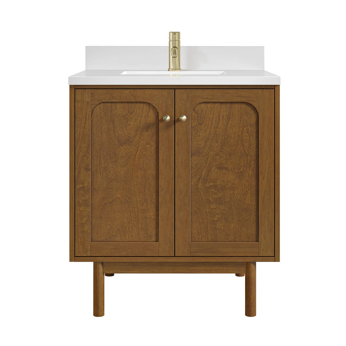 Laurent 30" Single Vanity, Honey Oak w/ Single Hole 3 CM White Zeus Silestone Top and Matching Backsplash