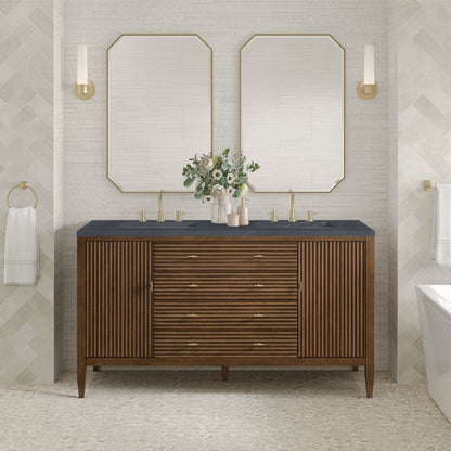 Renovate for Less Atlanta Myrrin 60" Double Vanity, Mid Century Walnut w/ 3 CM Charcoal Soapstone Silestone Top