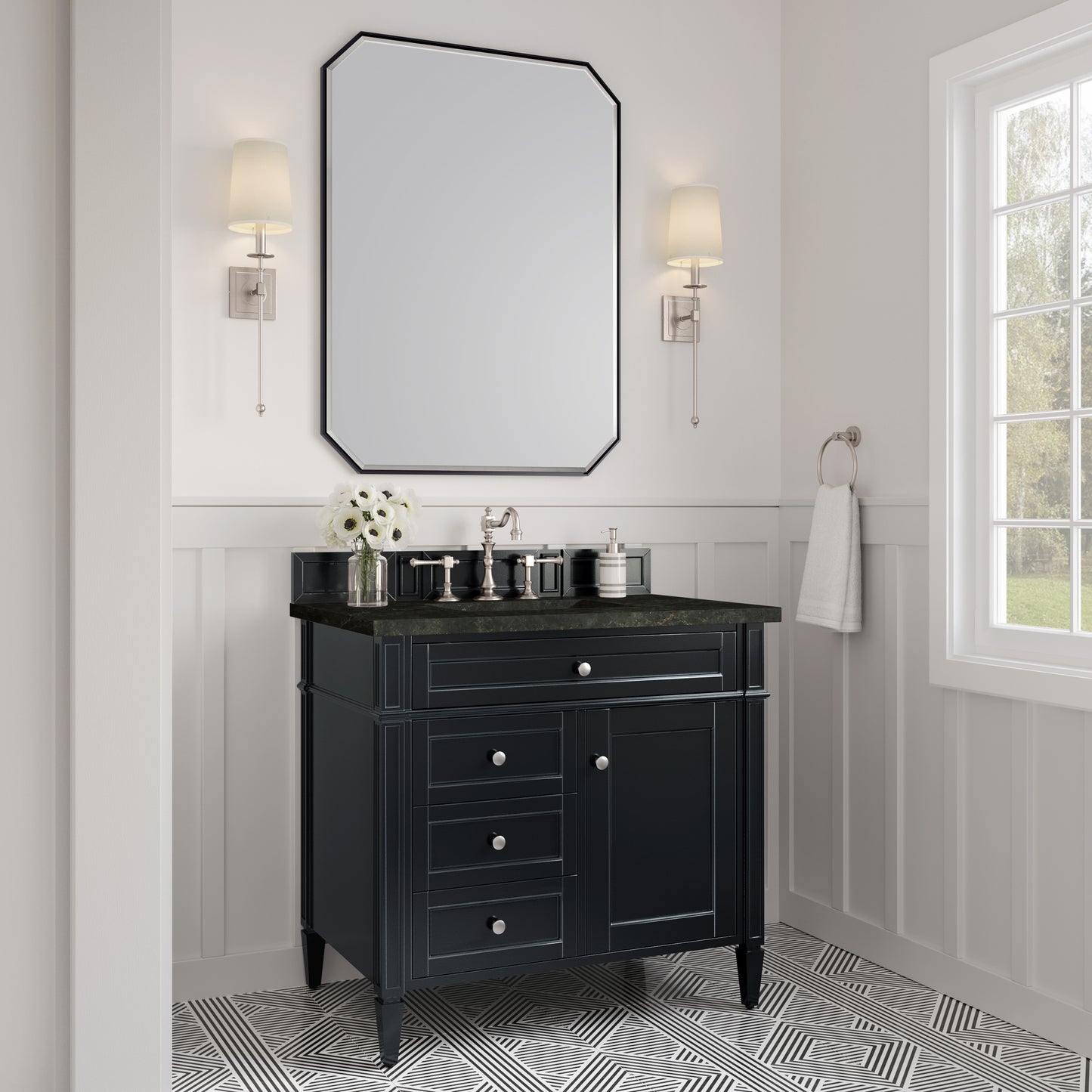 Renovate for Less Atlanta Brittany 36" Single Vanity, Black Onyx, w/ 3 CM Phantome Eclos Top
