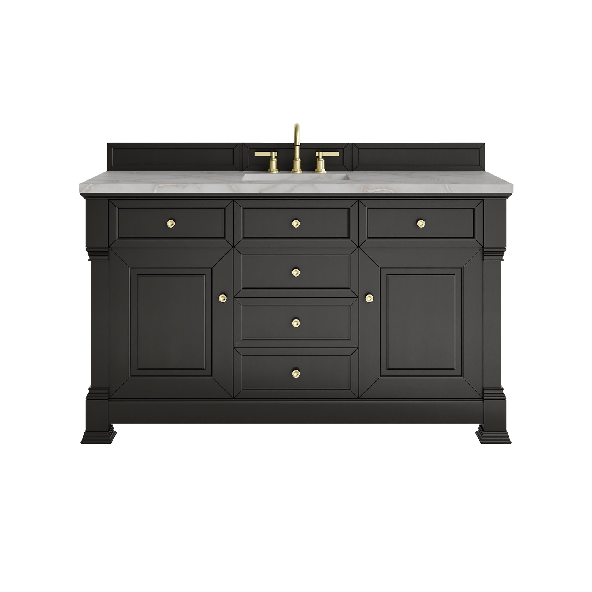 Renovate for Less Atlanta Brookfield 60" Single Vanity, Black Onyx w/ 3 CM Victorian Silver Silestone Top w/ FreePower Wireless Charger