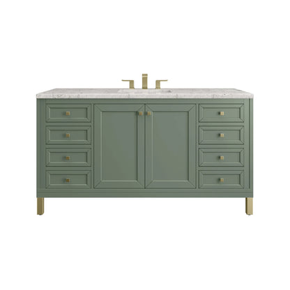 Chicago 60" Single Vanity, Smokey Celadon, w/ 3 CM Eternal Jasmine Pearl Silestone® Top