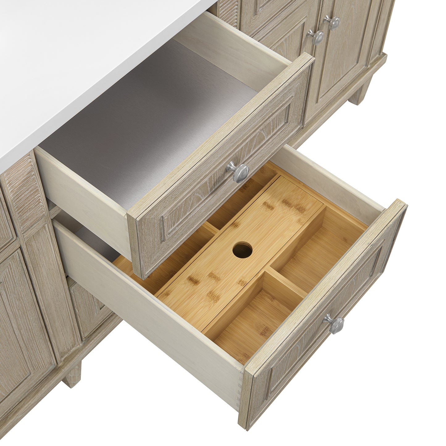 Renovate for Less Atlanta Lorelai 72" Double Vanity, Whitewashed Oak w/ 3 CM Charcoal Soapstone Silestone Top