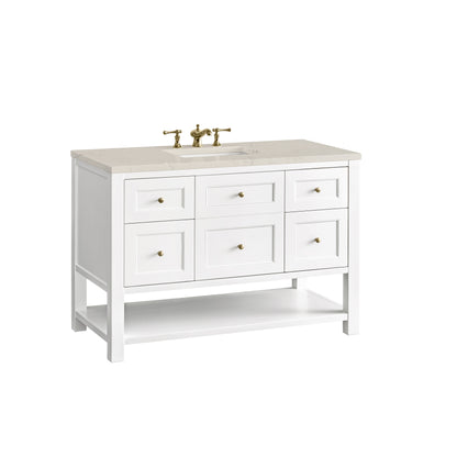 Renovate for Less Atlanta Breckenridge 48" Single Vanity, Bright White, w/ 3 CM Siberian Silestone Top