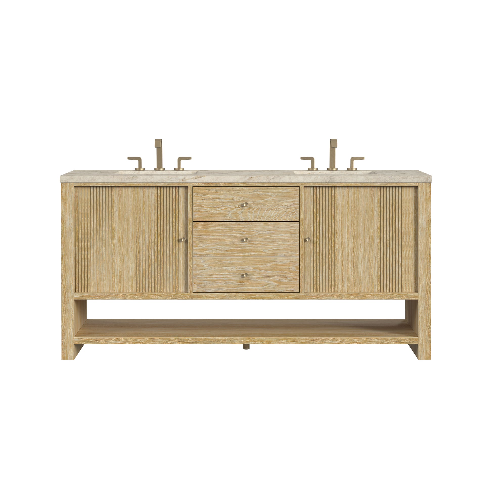 Renovate for Less Atlanta Marigot 72" Double Vanity, Sunwashed Oak, w/ 3 CM Tajnar Eclos Top
