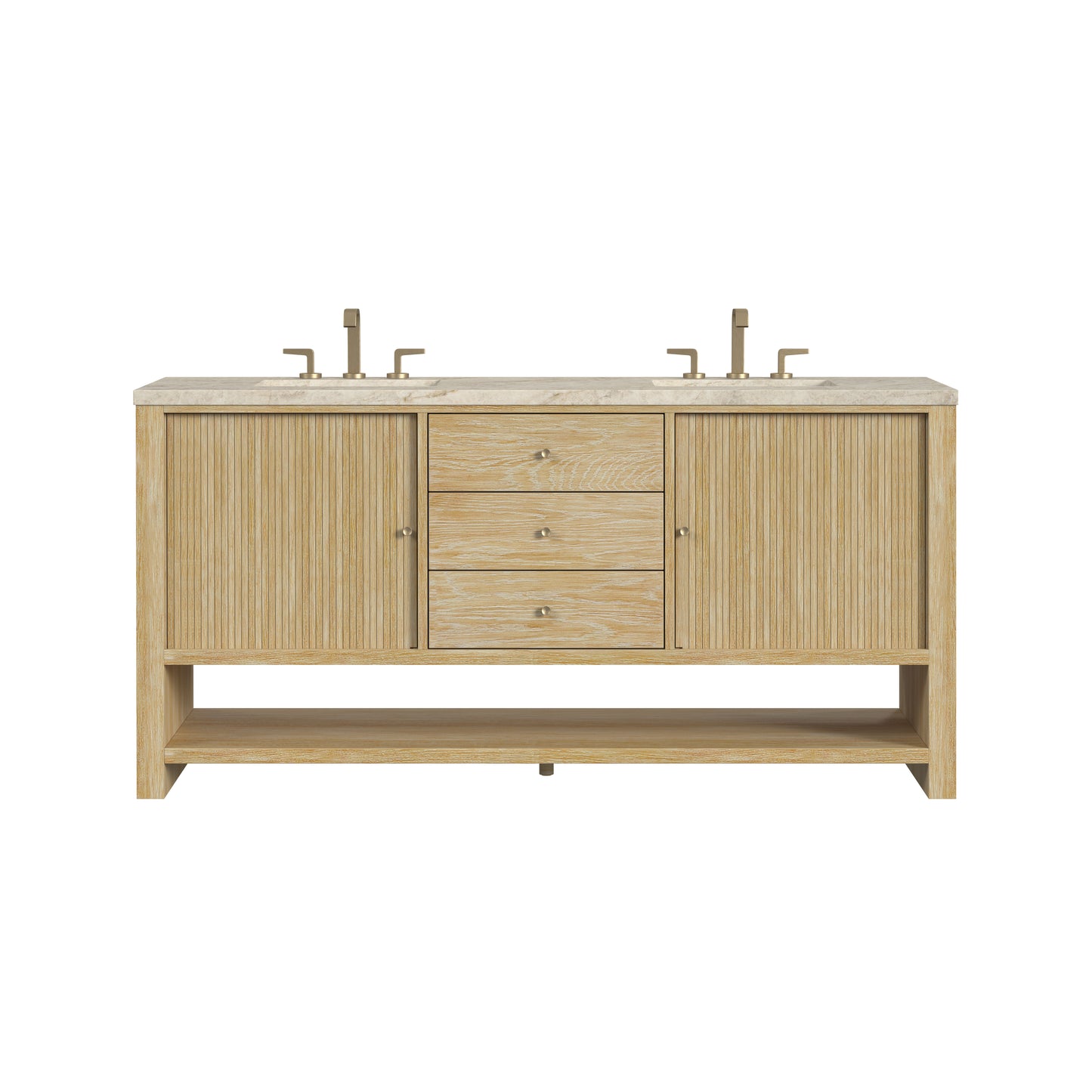 Renovate for Less Atlanta Marigot 72" Double Vanity, Sunwashed Oak, w/ 3 CM Tajnar Eclos Top w/FreePower Wireless Charger