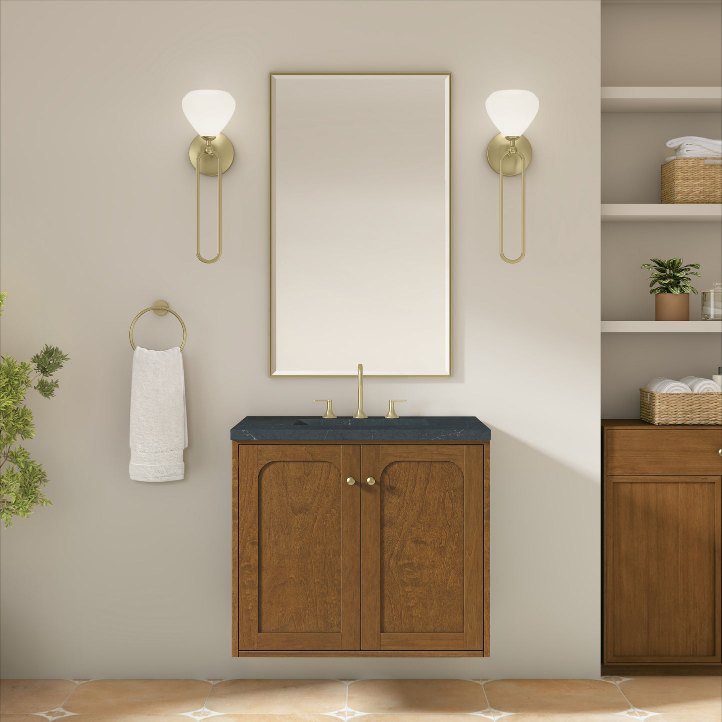 Renovate for Less Atlanta Laurent 30" Single Vanity, Honey Oak w/ 3 CM Charcoal Soapstone Silestone Top