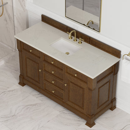 Renovate for Less Atlanta Brookfield 60" Single Vanity, Honey Oak, w/ 3 CM Siberian Silestone Top