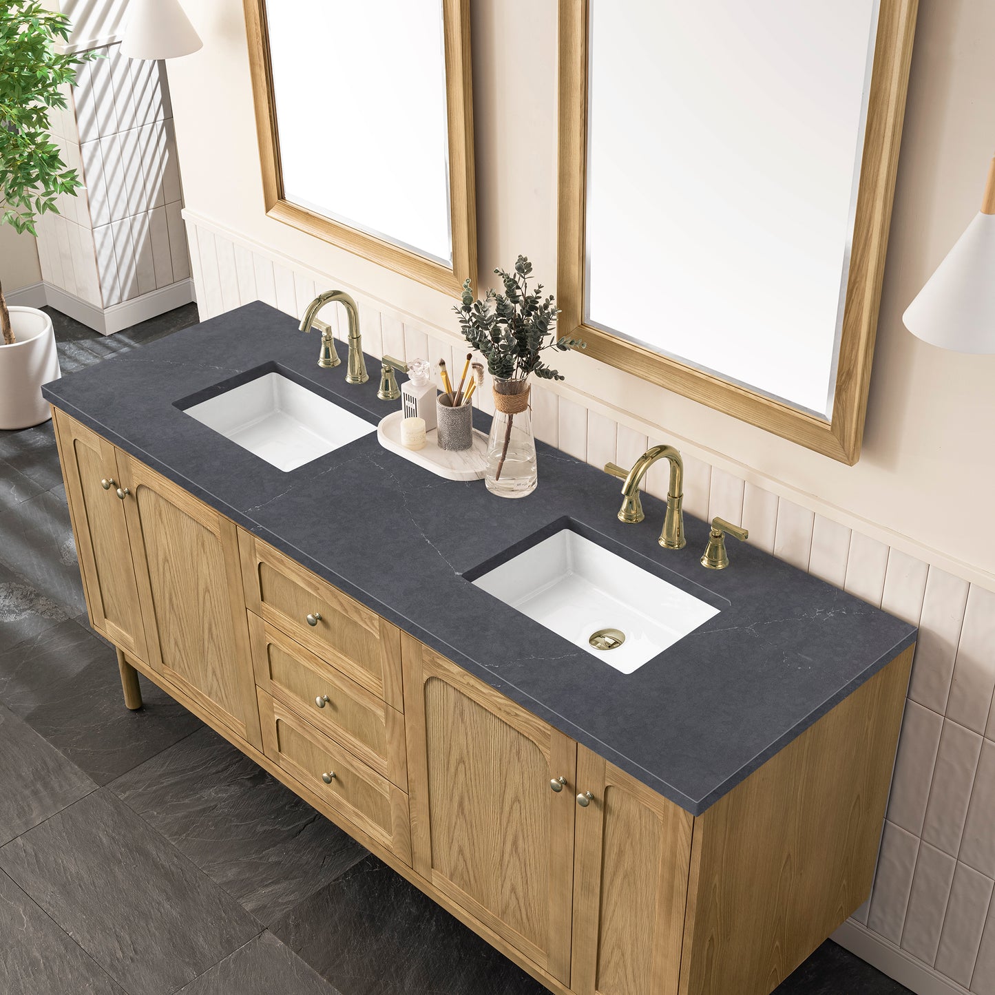 Renovate for Less Atlanta Laurent 72" Double Vanity, Light Natural Oak w/ 3 CM Charcoal Soapstone Top