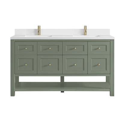 Breckenridge 60" Double Vanity, Smokey Celadon, w/ Single Hole 3 CM White Zeus Quartz Top & Backsplash