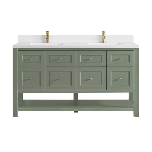 Breckenridge 60" Double Vanity, Smokey Celadon, w/ Single Hole 3 CM White Zeus Quartz Top & Backsplash