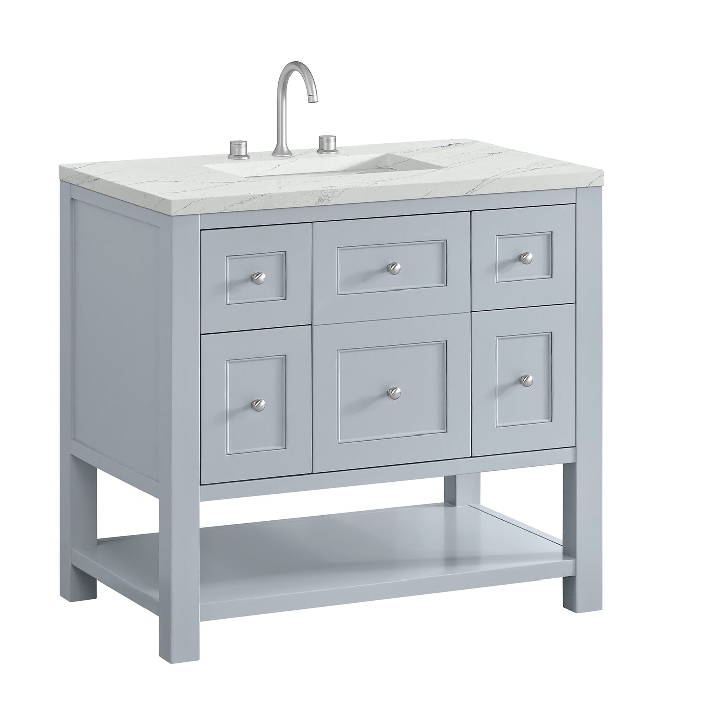 Renovate for Less Atlanta Breckenridge 36" Single Vanity, Serenity Blue, w/ 3 CM Ethereal Noctis Quartz Top