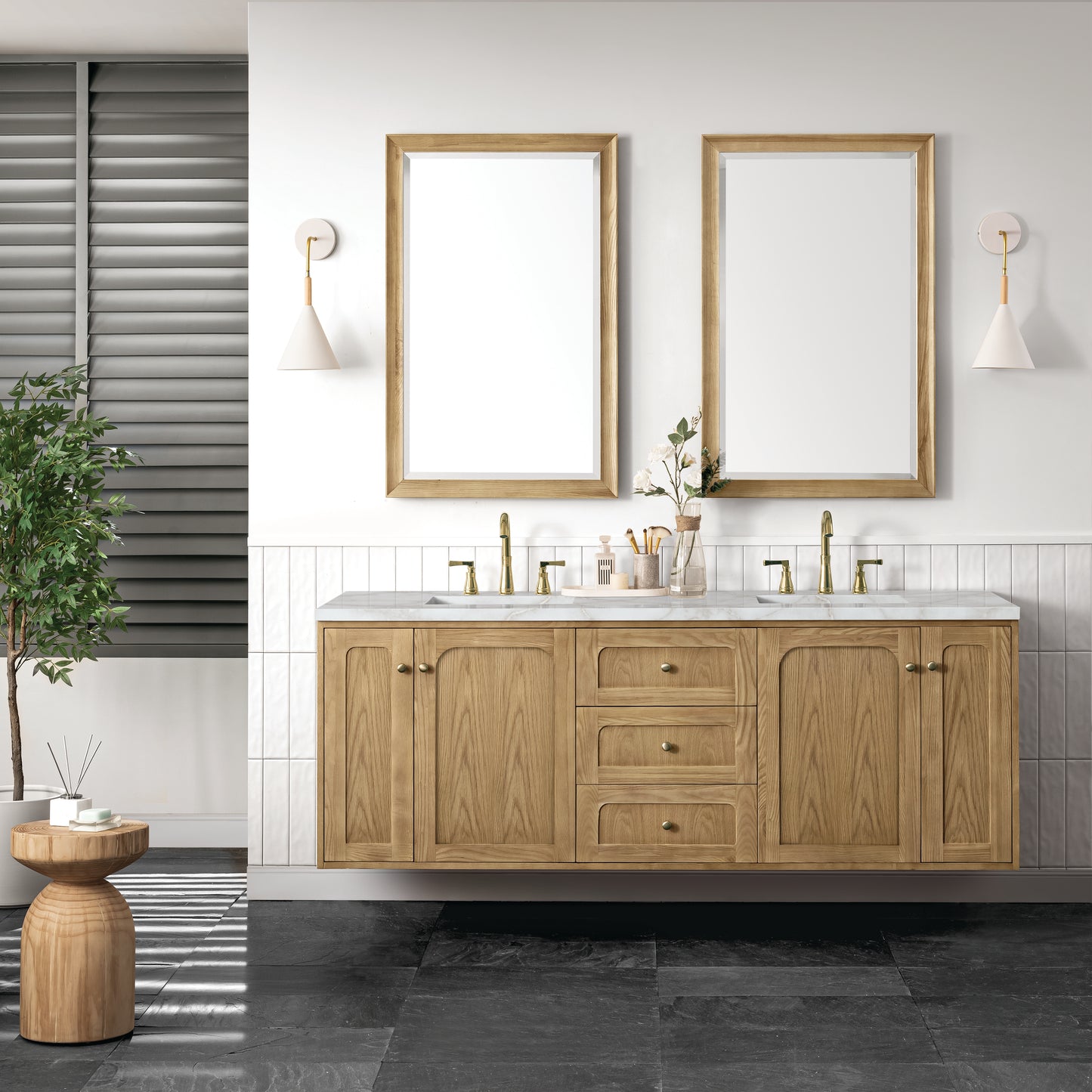 Renovate for Less Atlanta Laurent 72" Double Vanity, Light Natural Oak w/ 3 CM Victorian Silver Top w/FreePower Wireless Charger
