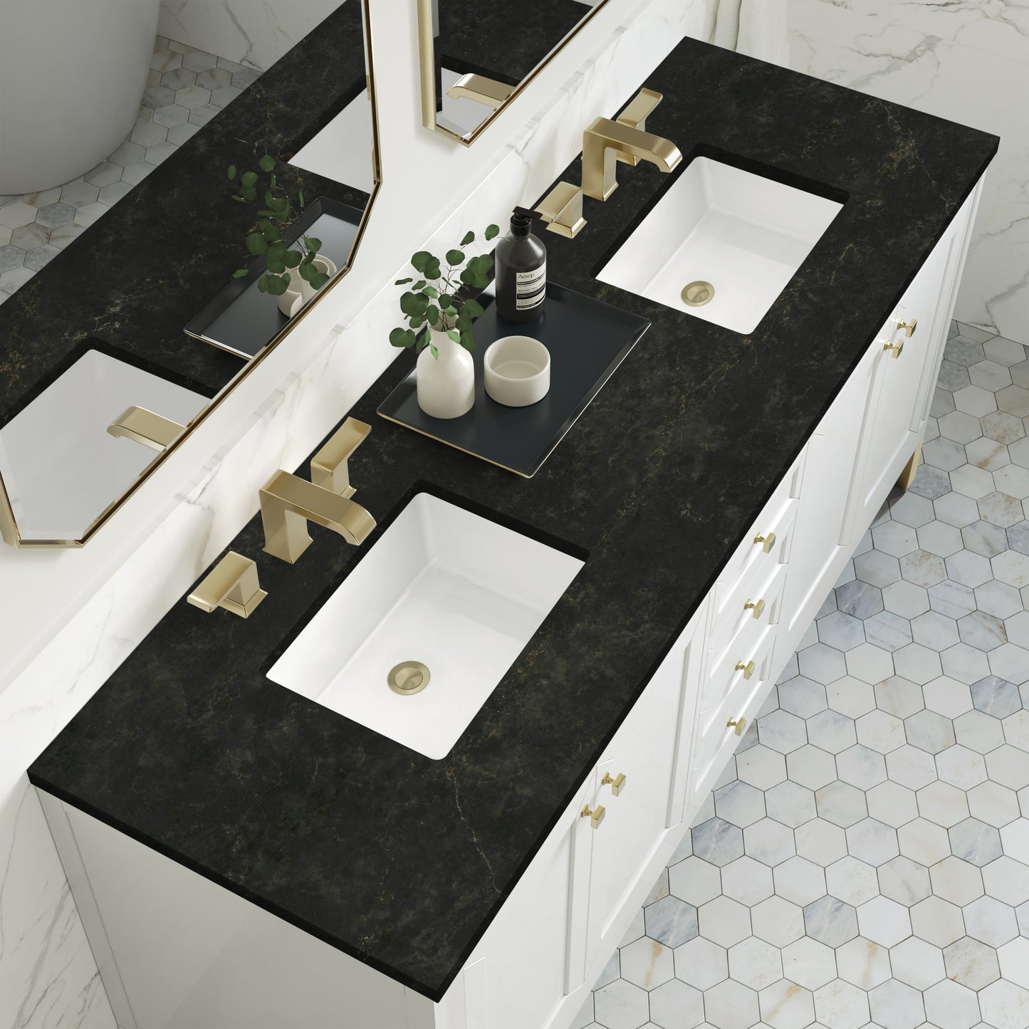 Renovate for Less Atlanta Chicago 72" Double Vanity, Glossy White, w/ 3 CM Phantome Eclos Top