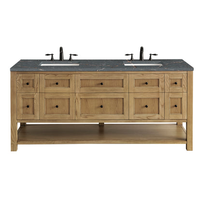 Renovate for Less Atlanta Breckenridge 72" Double Vanity, Light Natural Oak w/ 3 CM Parisien Bleu Top w/FreePower Wireless Charger