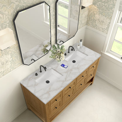 Renovate for Less Atlanta Breckenridge 60" Double Vanity, Light Natural Oak, w/ 3 CM Victorian Silver Quartz Top w/FreePower Wireless Charger