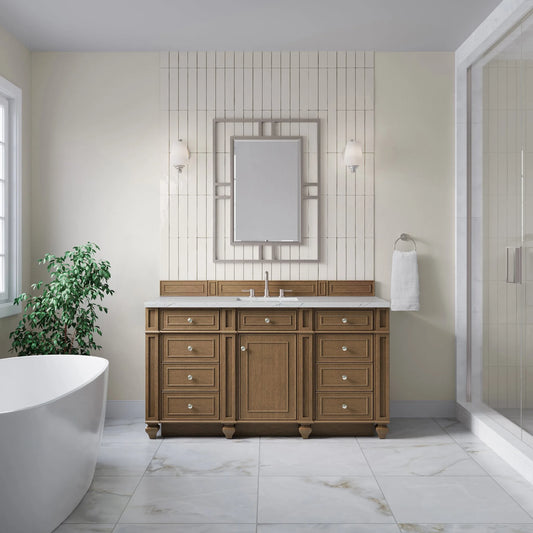 Bristol 60" Single Vanity, Saddle Brown w/ 3 CM Ethereal Noctis Silestone Top