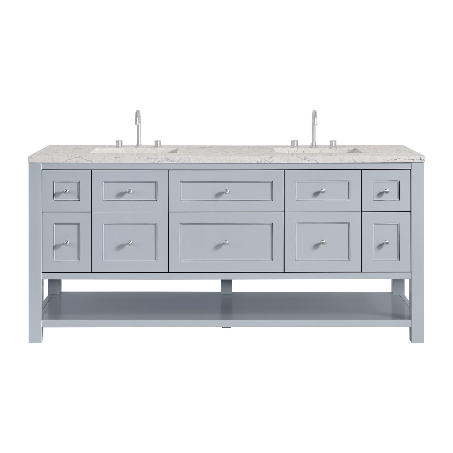 Renovate for Less Atlanta Breckenridge 72" Double Vanity, Serenity Blue, w/ 3 CM Eternal Jasmine Pearl Quartz Top w/FreePower Wireless Charger