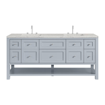 Renovate for Less Atlanta Breckenridge 72" Double Vanity, Serenity Blue, w/ 3 CM Eternal Jasmine Pearl Quartz Top w/FreePower Wireless Charger