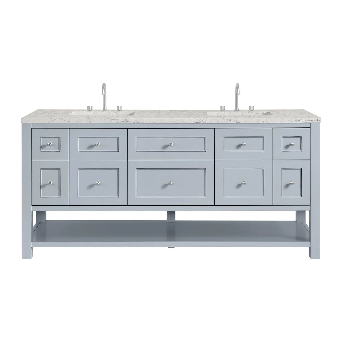 Breckenridge 72" Double Vanity, Serenity Blue, w/ 3 CM Eternal Jasmine Pearl Quartz Top w/FreePower Wireless Charger