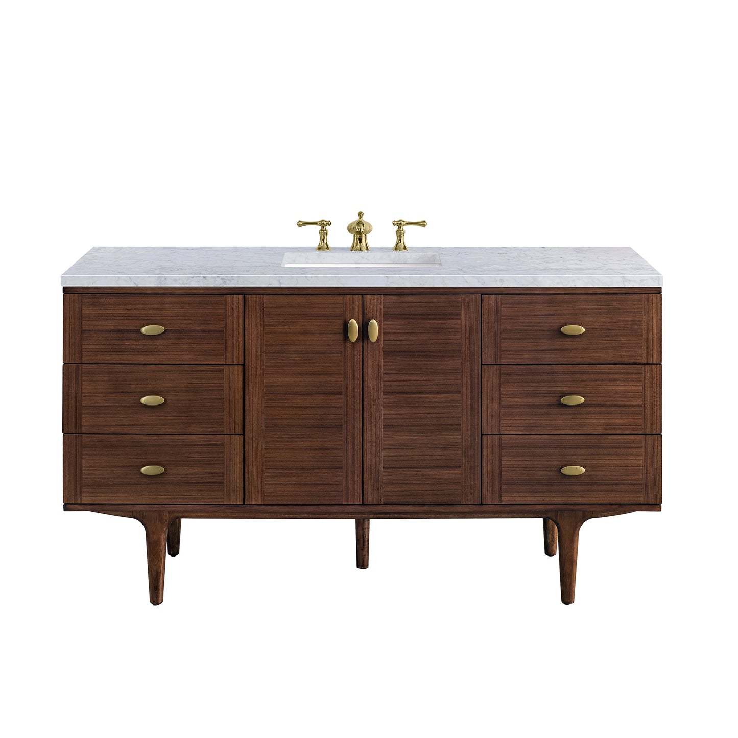 Renovate for Less Atlanta Amberly 60" Single Vanity, Mid-Century Walnut w/ 3 CM Carrara Marble Top