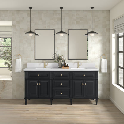 Renovate for Less Atlanta Lorelai 72" Double Vanity, Black Onyx w/ Single Hole 3 CM White Zeus Silestone Top & Backsplash