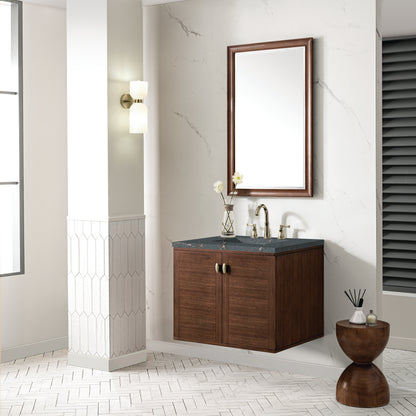 Renovate for Less Atlanta Amberly 30" Single Vanity, Mid-Century Walnut w/ 3 CM Parisien Bleu Top