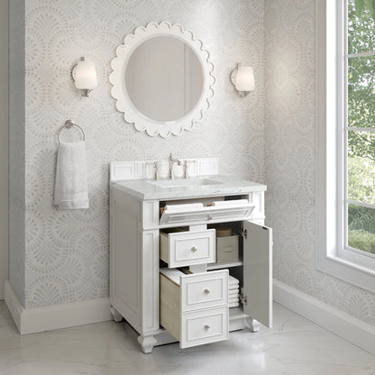 Bristol 30" Single Vanity, Bright White w/ 3 CM Ethereal Noctis Silestone Top
