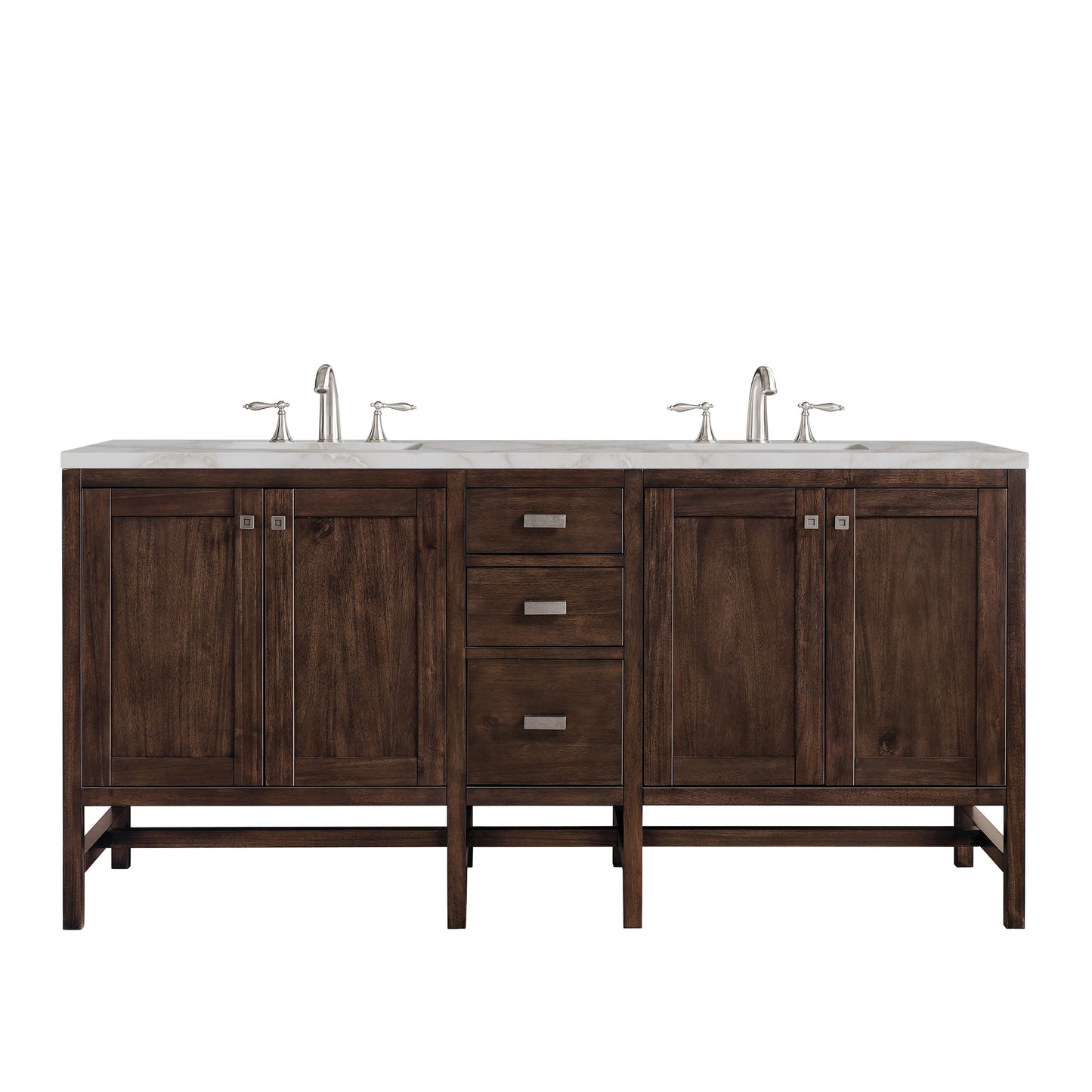 Renovate for Less Atlanta Addison 72" Double Vanity, Mid-Century Acacia w/ 3 CM Victorian Silver Silestone Top
