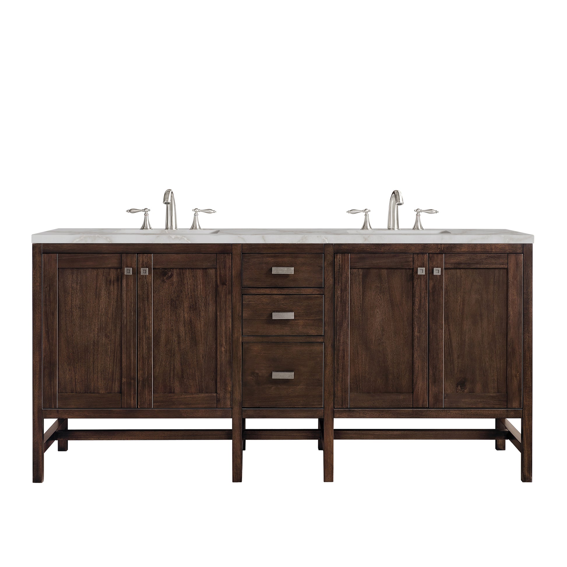Renovate for Less Atlanta Addison 72" Double Vanity, Mid-Century Acacia w/ 3 CM Victorian Silver Silestone Top
