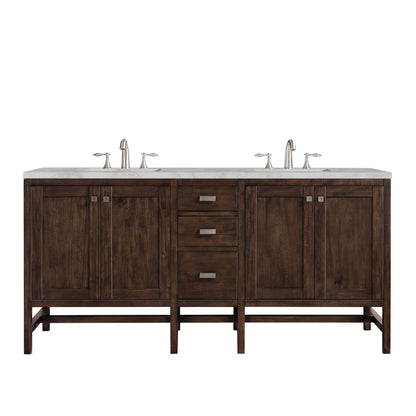 Renovate for Less Atlanta Addison 72" Double Vanity, Mid-Century Acacia w/ 3 CM Victorian Silver Silestone Top