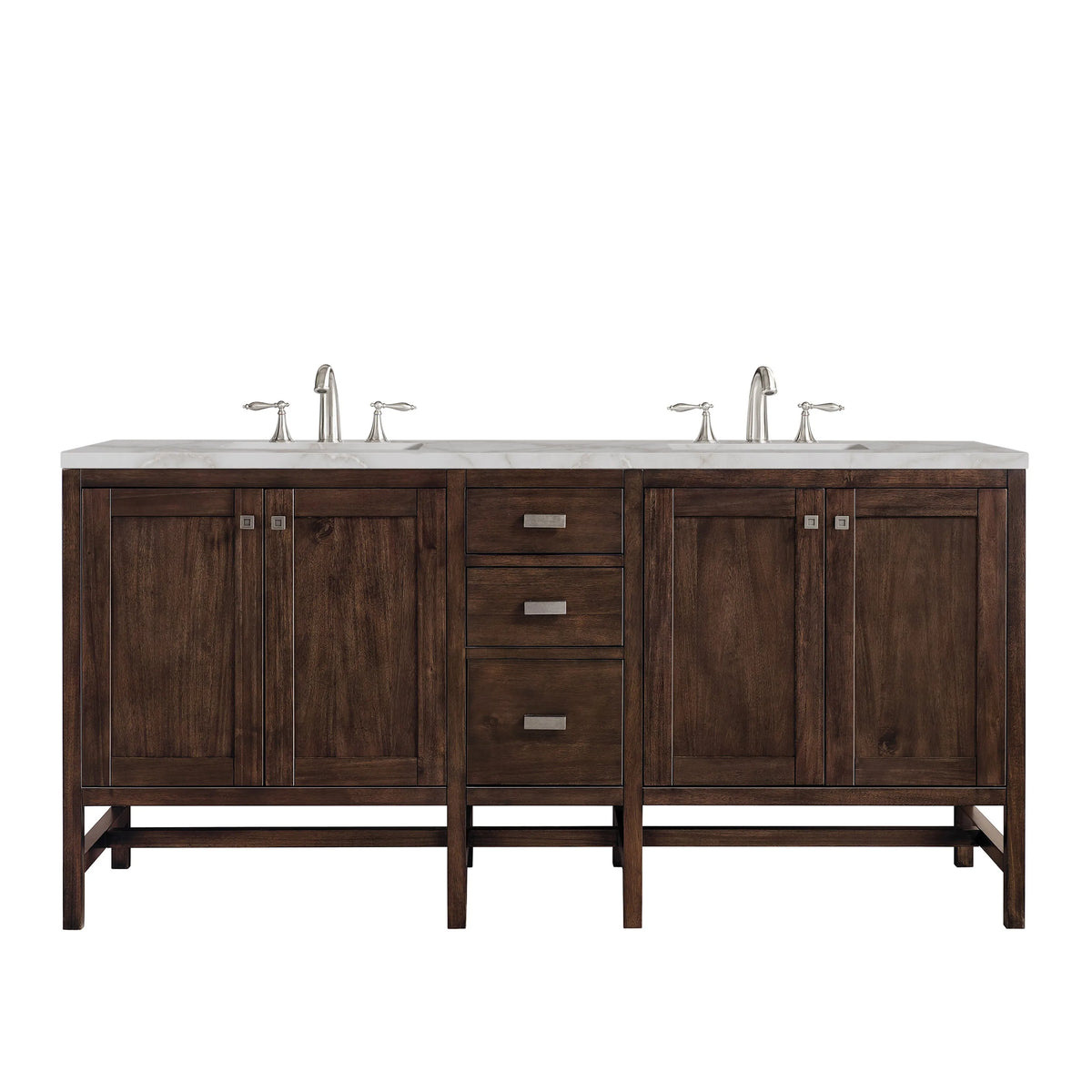 Addison 72" Double Vanity, Mid-Century Acacia w/ 3 CM Victorian Silver Silestone Top