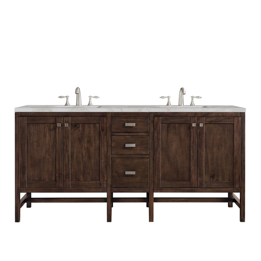 Addison 72" Double Vanity, Mid-Century Acacia w/ 3 CM Victorian Silver Silestone Top