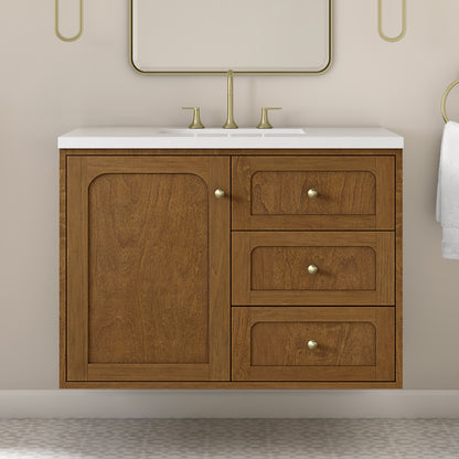 Renovate for Less Atlanta Laurent 36" Single Vanity, Honey Oak w/ 3 CM White Zeus Silestone Top