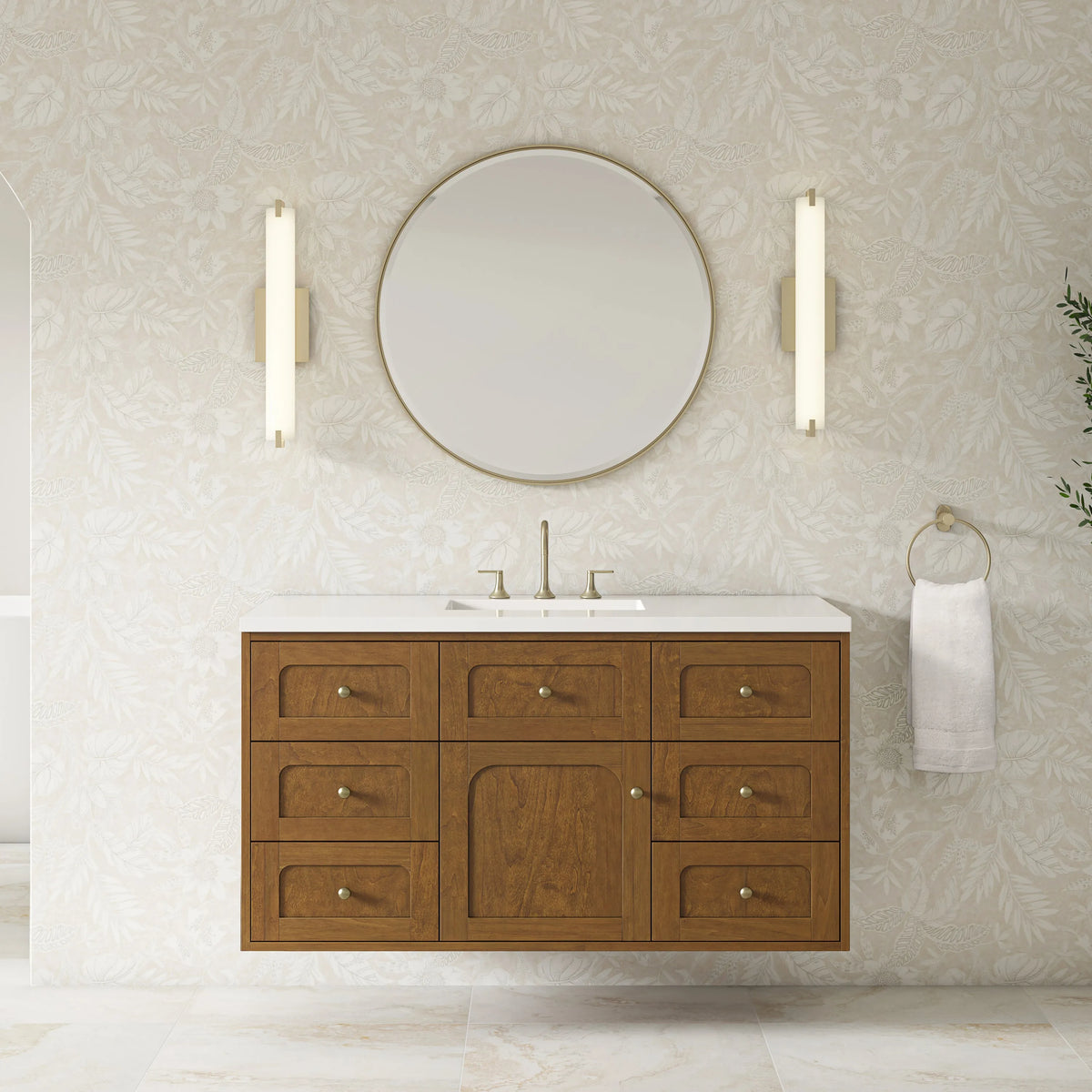 Laurent 48" Single Vanity, Honey Oak w/ 3 CM White Zeus Silestone Top