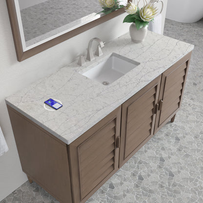 Renovate for Less Atlanta Portland 60" Single Vanity Whitewashed Walnut w/ 3 CM Eternal Jasmine Pearl Silestone Top w/FreePower Wireless Charger