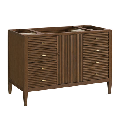 Renovate for Less Atlanta Myrrin 48" Single Vanity, Mid Century Walnut w/ 3 CM Carrara White Marble Top