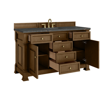 Renovate for Less Atlanta Brookfield 60" Single Vanity, Honey Oak w/ 3 CM Parisien Bleu Silestone Top w/ FreePower Wireless Charger