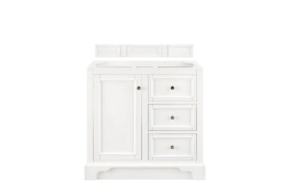 De Soto 36" Single Vanity, Bright White w/ 3 CM Charcoal Soapstone Silestone Top