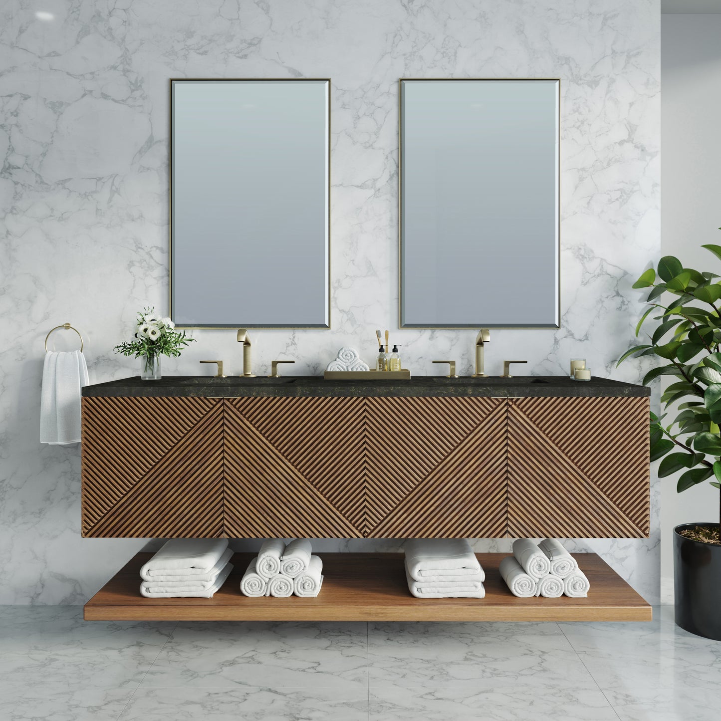 Renovate for Less Atlanta Marcello 72" Double Vanity, Chestnut, w/ 3 CM Phantome Eclos Top