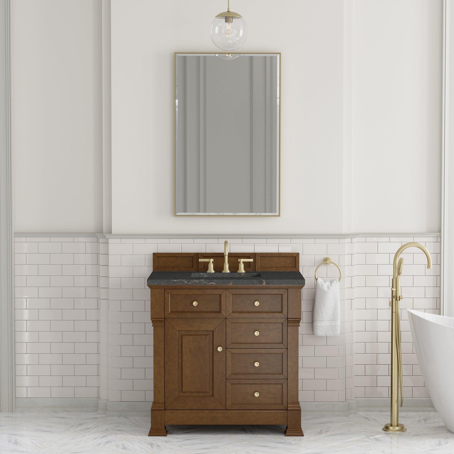 Renovate for Less Atlanta Brookfield 36" Single Vanity, Honey Oak w/ 3 CM Parisien Bleu Silestone Top