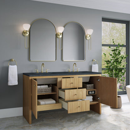 Renovate for Less Atlanta Hudson 60" Double Vanity, Light Natural Oak w/ 3 CM Charcoal Soapstone Top