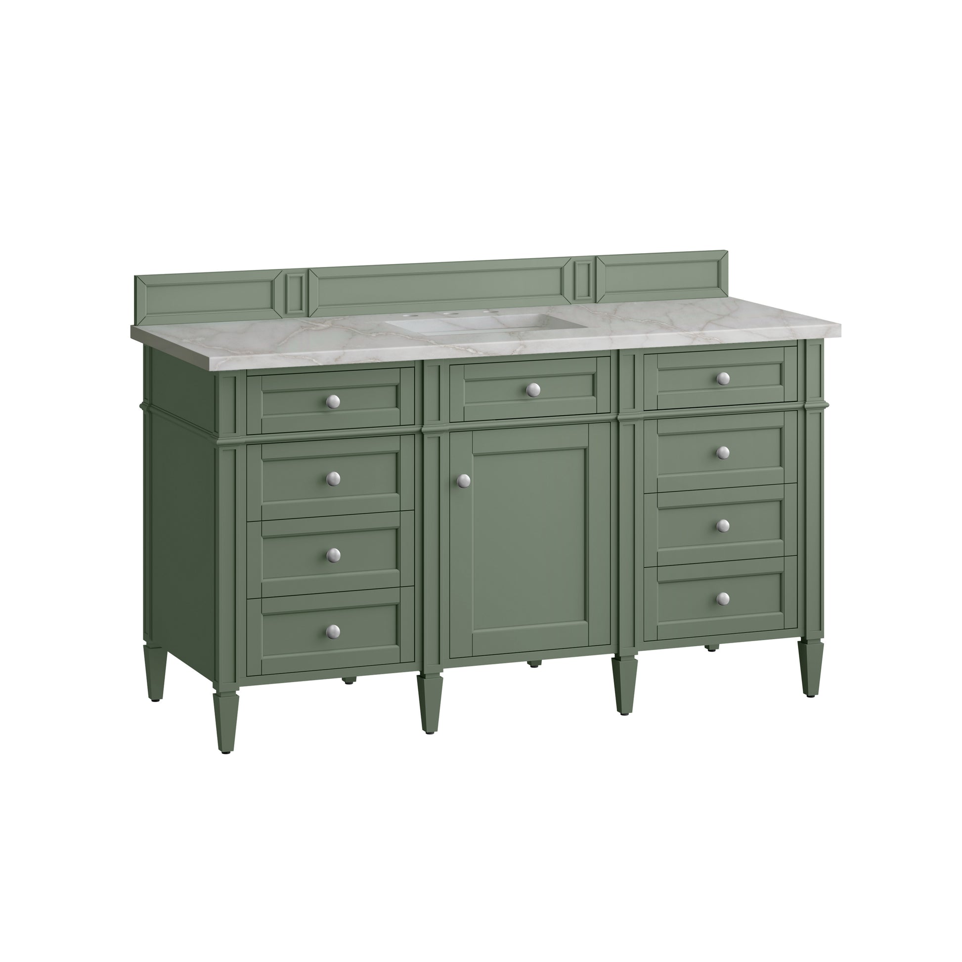 Renovate for Less Atlanta Brittany 60" Single Vanity, Smokey Celadon w/ 3 CM Victorian Silver Top w/FreePower Wireless Charger