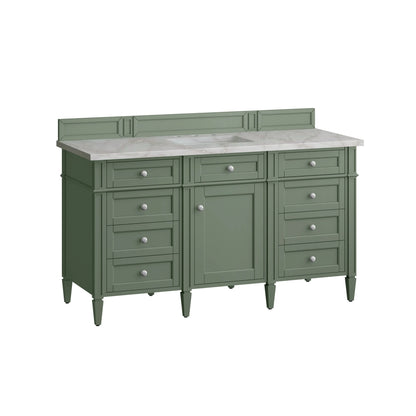 Brittany 60" Single Vanity, Smokey Celadon w/ 3 CM Victorian Silver Top w/FreePower Wireless Charger