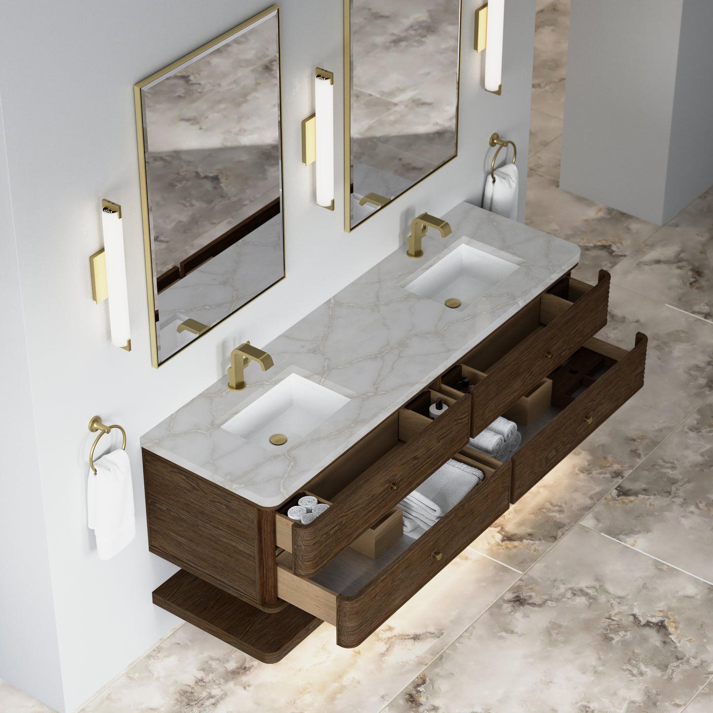 Renovate for Less Atlanta Allamari 72" Double Vanity, Sable w/ Single Hole 3 CM Victorian Silver Silestone Top