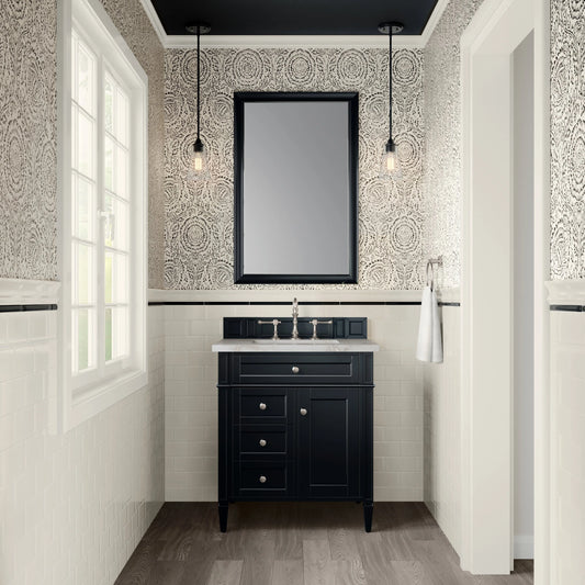 Brittany 30" Single Vanity, Black Onyx, w/ 3 CM Victorian Silver Silestone Top