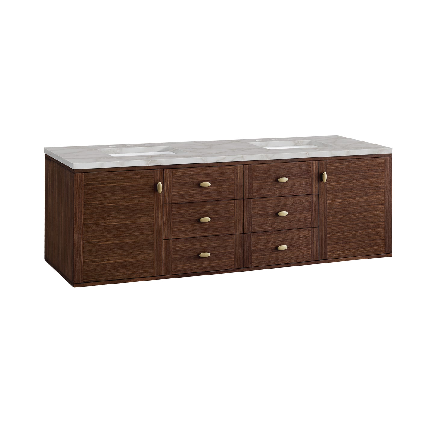 Renovate for Less Atlanta Amberly 72" Double Vanity, Mid-Century Walnut w/ 3 CM Victorian Silver Top w/FreePower Wireless Charger