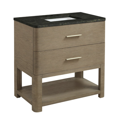 Renovate for Less Atlanta Lucian 36" Single Vanity, Pebble Oak, w/ 3 CM Phantome Eclos Widespread Top