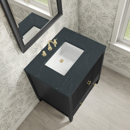 Renovate for Less Atlanta Myrrin 30" Single Vanity, Carbon Oak w/ 3 CM Charcoal Soapstone Silestone Top