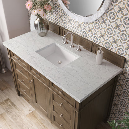 Renovate for Less Atlanta Brittany 48" Single Vanity, Saddle Brown w/ 3 CM Eternal Jasmine Pearl Silestone Top