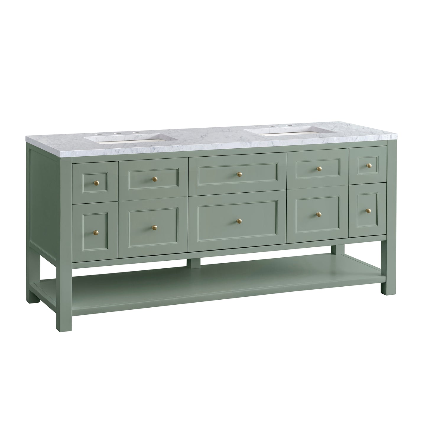 Renovate for Less Atlanta Breckenridge 72" Double Vanity, Smokey Celadon w/ 3 CM Carrara Marble Top